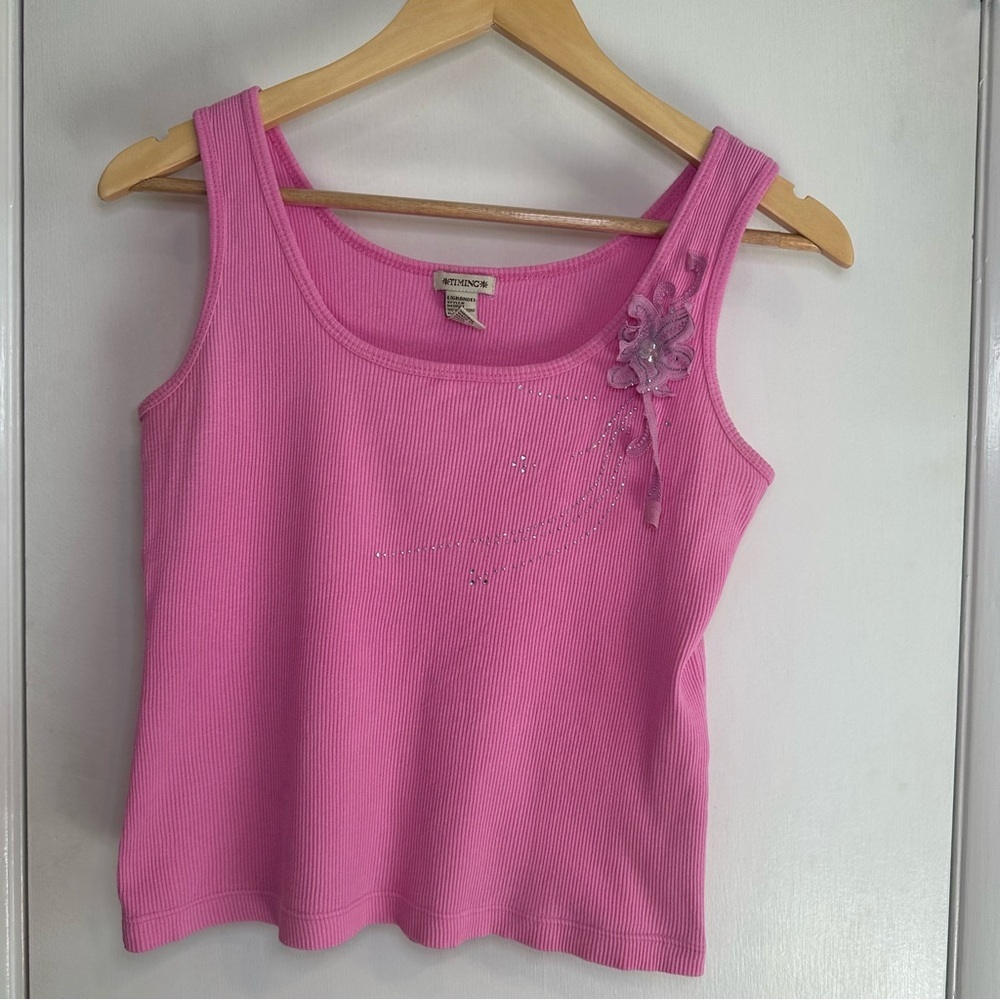 Timing Y2K Sequin Tank Top. Size: Large. Color: Bubblegum Pink.